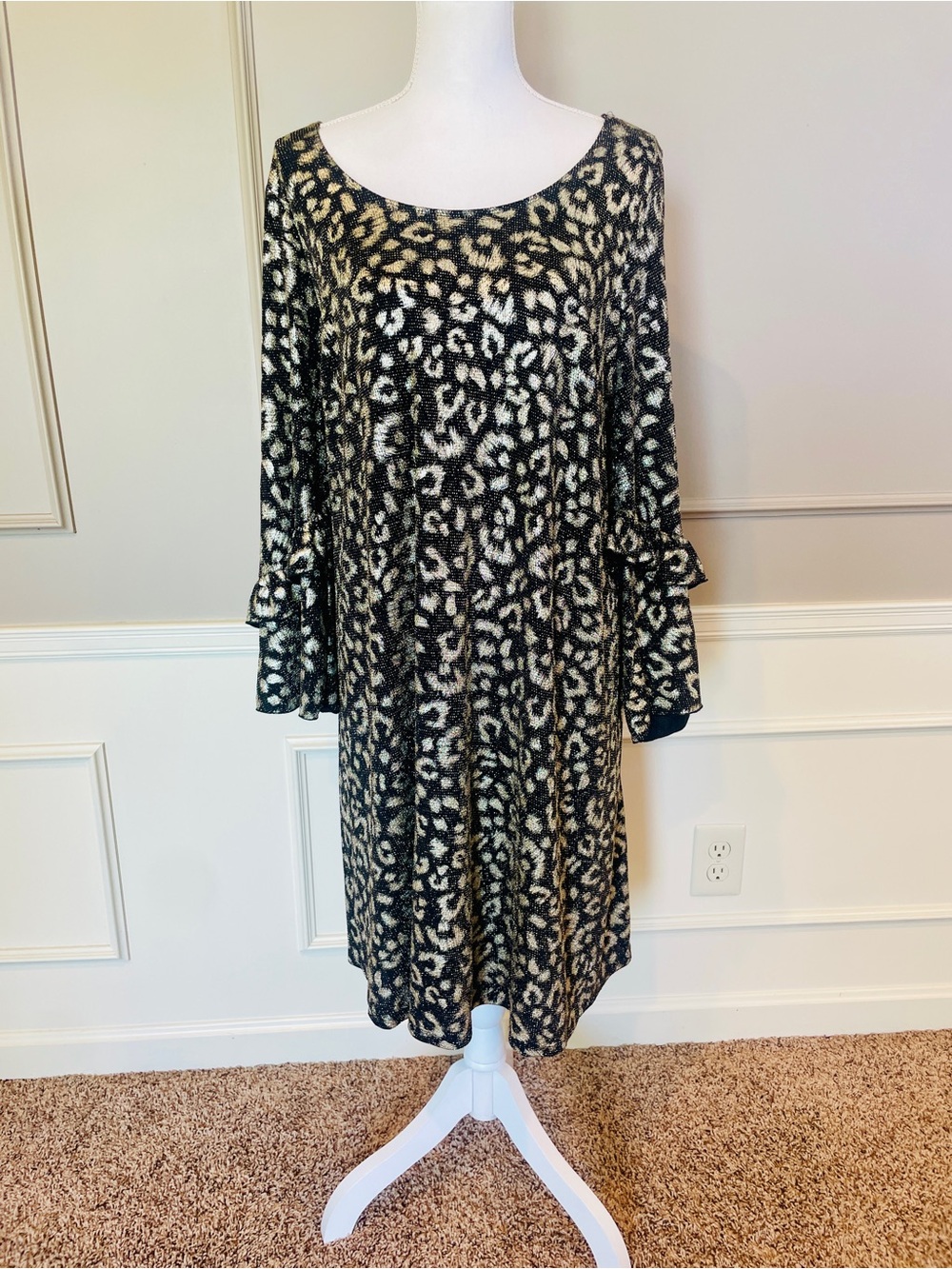 Signature by Robbie Bee 2XL Dress Cheetah Metallic Black Gold Sparkle Party